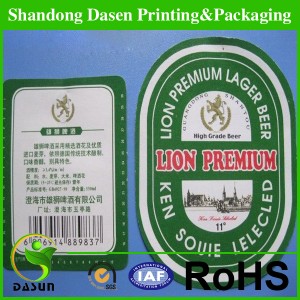 Eco-friendly different size beer label printing,embossed coated label